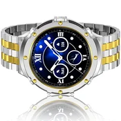 HASLFM pašček iz nerjavečega jekla z ohišjem za Samsung Galaxy Watch 6/5/4 44 mm – srebrno-zlata