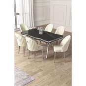 Hanah Home trpezarijski set Pem, sto i 6 stolica, ploca u dekoru Sonata, hromirane noge, krem tkanina Babyface