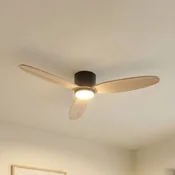 Lucande LED stropni ventilator Lignia, premer 132 cm, CCT, z možnostjo - Dnevna soba/jedilnica - Skandinavski - črna, svetlo les