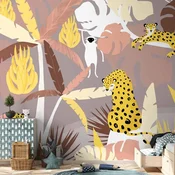 shumee Foto tapeta - Gepardi v džungli - pokrajina eksotičnih živali s palmami za otroke