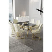 Hanah Home trpezarijski set Epal, sto i 6 stolica, ploca u dekoru Sonata, zlatne noge, krem tkanina Babyface