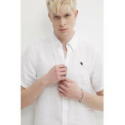 Lanena košulja Abercrombie & Fitch boja: bijela, regular, s button-down ovratnikom