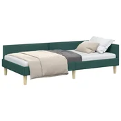 Vidaxl Kotna postelja Temno zelena 90 x 200 cm blago
