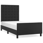 Vidaxl Posteljni okvir z vzglavjem črn 90x190 cm umetno usnje