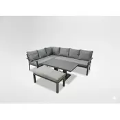 Garden Line SKLADBA ALUMINIJASTEGA POHIŠTVA (KOTNA SOFA + PUFA + MIZA) SIVA + SIVI PRENOSI *9422