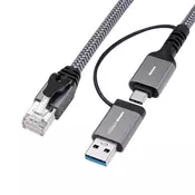 shumee MicroConnect CAT6 FTP na USB AC adapter kabel, 3 metre, MC-RJ45USBC-03