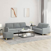 Greatstore Sedežna garnitura 3-delna z blazinami svetlo sivo blago
