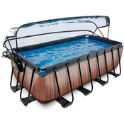 Bazén s krytom pieskovou filtráciou a tepelným cerpadlom Wood pool brown Exit Toys kovová konštrukcia 400*200 cm hnedý od 6 rokov ET30674210