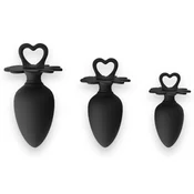 Gardj Europe Power Escorts – Heart Plug Anal Starter, paket 3 kosov – S, M in L – črn – visokokakovosten silikon – barvna škatla