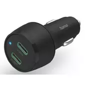 HAMA Avtomobilski hitri polnilnik, 2x USB-C Power Delivery/Qualcomm ®, 45 W, črn