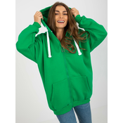 Green oversize basic zipper sweatshirt