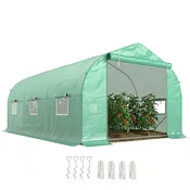 OUTSUNNY Tunelski rastlinjak za vrt s 6 okni in rolo vrati, vrtni tunelski rastlinjak iz PE s kovinskimi cevmi za rastline in sadje, 4, 5x3x2m, temno zelena