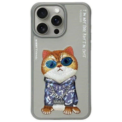 slomart Etui Nimmy Glasses Cool Cat za iPhone 15 Pro Max - sivo