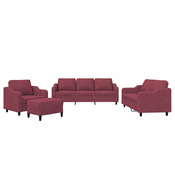 4-dijelni set sofa s jastucima crvena boja vina od tkanine