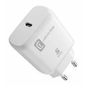 CellularLine USB hišni polnilec, Type C, 25 W, bel (ACHSMUSBCPD25WW)