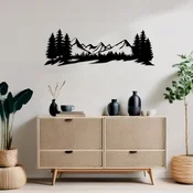 WallXpert metalni zidni ukras DCV-1065-MT, planinski pejzaž sa jelama, 70 x 20 cm, crni