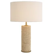 Casa Padrino luxury table lamp beige/antique brass/cream A� 40 x H. 64 cm - Travertine desk lamp with round lampshade - Luxury table lamps - Luxury lamps - Luxury furniture