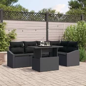 vidaXL vidaXL Set vrtnih kavčev Set 6 Črn Ratan, Poliester Vrtni kotni kavč, (22065066)