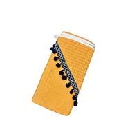 Kopalni plašč 100x100, kolekcija Boho, temno modra, s cofki, gorčična