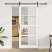 vidaXL drsna vrata s kompletom bele barve 93x211 cm iz masivnega borovega lesa