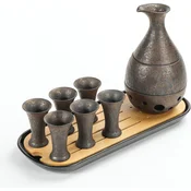 Nikcorp Komplet za sake TEANAGOO tradicionalna keramična vrčica 170 ml in 6 skodelic 25 ml, 10-delni set z bambusovo-melaminskim pladnjem, mikrovlaknena prevleka, za toplo in hladno serviranje, kompatibilno