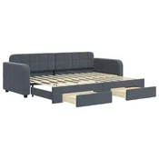 Vidaxl Izvlečna dnevna postelja s predali temno siva 80x200 cm žamet