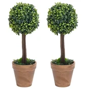 Vidaxl Umetna rastlina pušpan 2 kosa z lonci okrogle oblike 56 cm