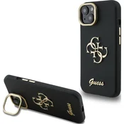Guess PU Grained 4G Logo z nosilcem za kamero zadnji ovitek za iPhone 15 črn