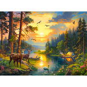 Castorland - Puzzle Sončni zahod nad gozdno reko - 3 000 kosov
