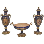 Casa Padrino baroque decorative ceramic vases set with bowl blue/multicolored/brass - Magnificent decoration in Baroque style - Baroque decorative accessories - Baroque furniture