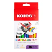 Set nalivpera s pernatim vrhom, 1–3 mm, dvostrani, perivi, KORES Korellos 2in1, 10 razlicitih boja 29021