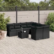 9-dijelni set vrtnih sofa s jastucima crni od poliratana Crna 234 x 234 x 69 cm
