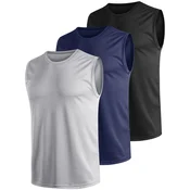 Moške športne majice brez rokavov brezšivne, zračen hitro sušeč material, komplet 3 kosi, tank top za tek in fitnes, črne, XXL