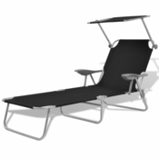 vidaXL Vrtni ležalnik s streho črne barve jeklo 58x189x27 cm