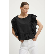 Pamucna majica Sisley za žene, boja: crna, bez uzorka