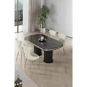 Hanah Home trpezarijski set Galya, sto i 4 stolice, ploca u dekoru crnog mermera, hromirane noge, krem tkanina Babyface