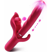 Paloqueth Thrusting 3-in-1 G-Spot Rabbit Triple Vibrator Red