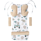 Medi Partners Stroller insert in a 4-piece set - Mint Zoo + beige Minky