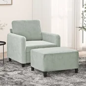 Fotelja s tabureom svjetlosiva 60 cm baršunasta