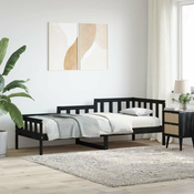 Greatstore Dnevna postelja črna 80x200 cm trdna borovina