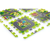 Moby System Penasta Puzzle Podloga za Dojenčka z Mestnim Vzorcem - 90 x 90 x 1 cm, Material EVA, Set 9 Kosov in 12 Robov, Fina Motorika