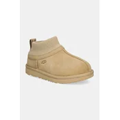 Otroške snežke iz semiša UGG CLASSIC ULTRA STRETCH CUFF bež barva, 1157702T