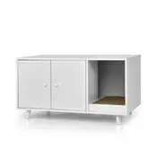 Northix 2 v 1 stranska mizica in mačja omarica, praskalna deska, 90x50x50 cm, bela