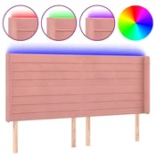 Vidaxl LED posteljno vzglavje roza 203x16x118/128 cm žamet
