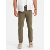 OMBRE Moške hlače chino V3 OM-PACP-0151 olivna MDN124718 S