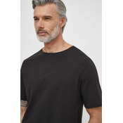 Majica kratkih rukava s dodatkom lana Tommy Hilfiger boja: crna, bez uzorka