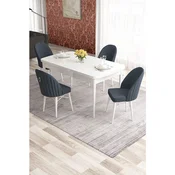 Hanah Home trpezarijski set Elf, sto na razvlacenje i 4 stolice, bela ploca, antracit tkanina Babyface