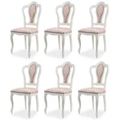 Casa Padrino luxury baroque dining chair set of 6 with pattern pink/white - Magnificent baroque style kitchen chairs - Magnificent luxury dining room furniture in baroque style