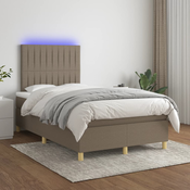 Vidaxl Box spring postelja z vzmetnico LED taupe 120x200 cm blago