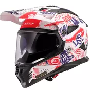Enduro motociklisticka kaciga LS2 MX702 Pioneer II Fantasy bijelo-crveno-plava
